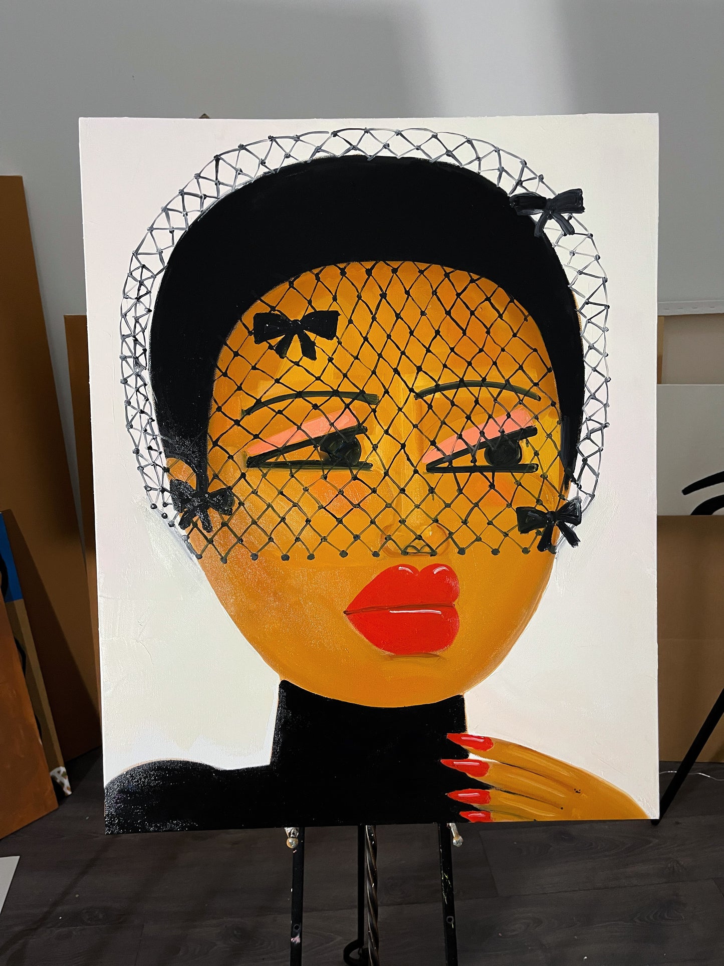 1 a a original oil painting 3ft on canvas titled “Veil with bows”