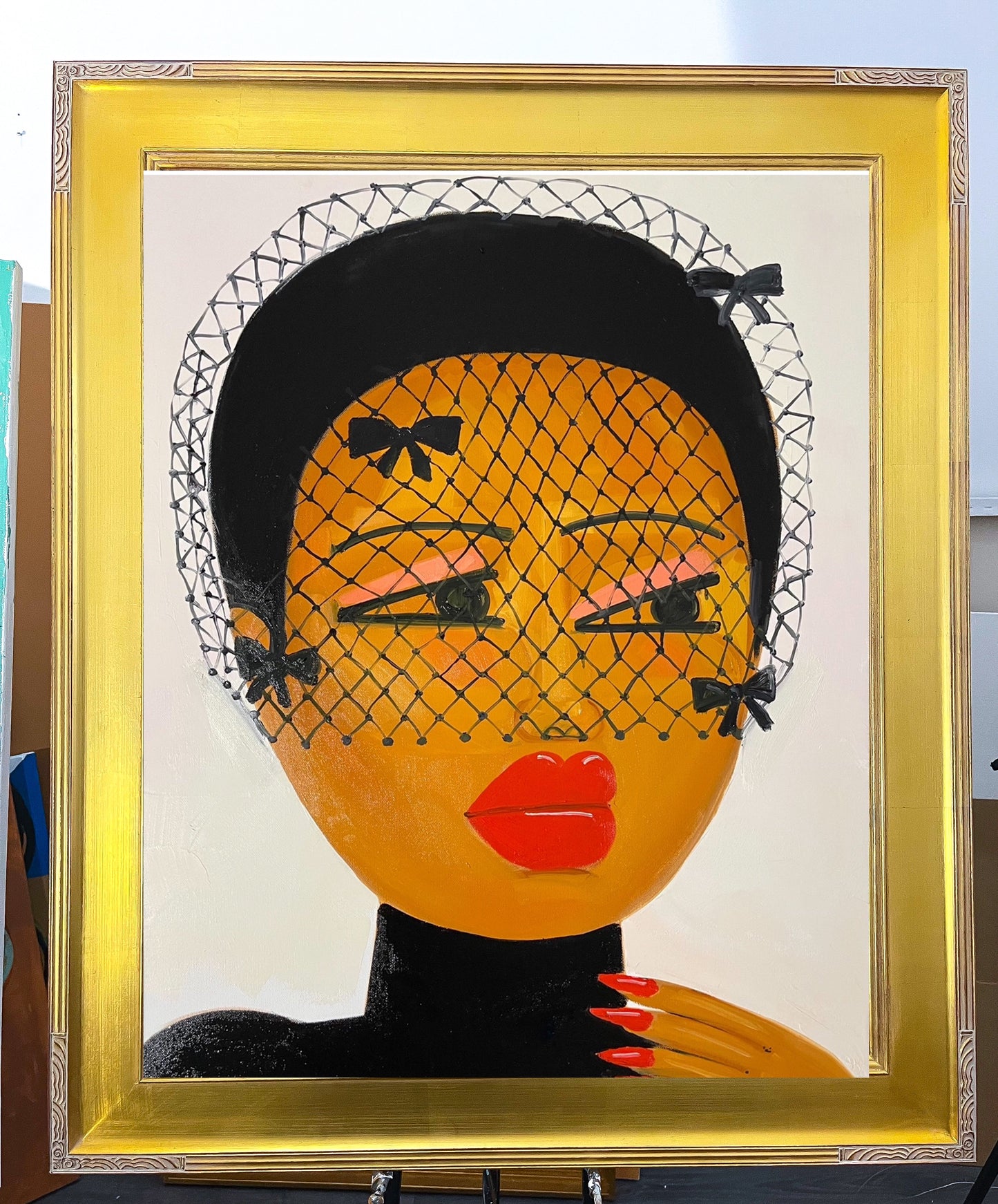 1 a a original oil painting 3ft on canvas titled “Veil with bows”